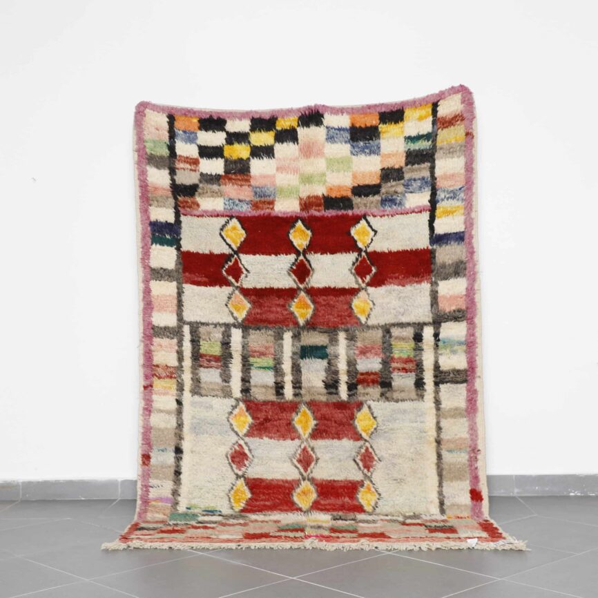 Abstract Boujaad Rug 7.7×5.2 Ft Moroccan Handmade Wool Carpet