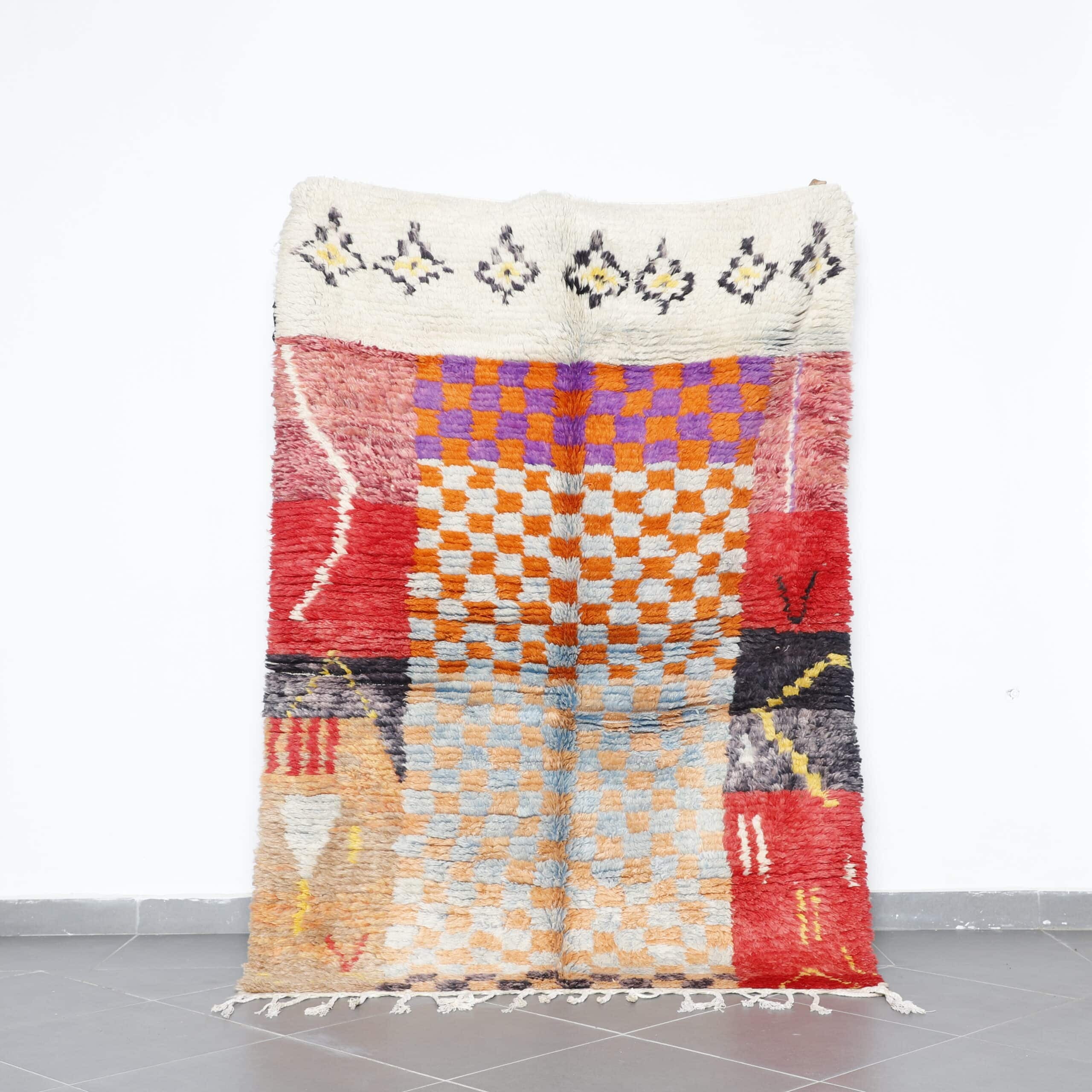 Abstract Pink Boujaad Rug 6.9×4.9 Ft handmade Moroccan wool