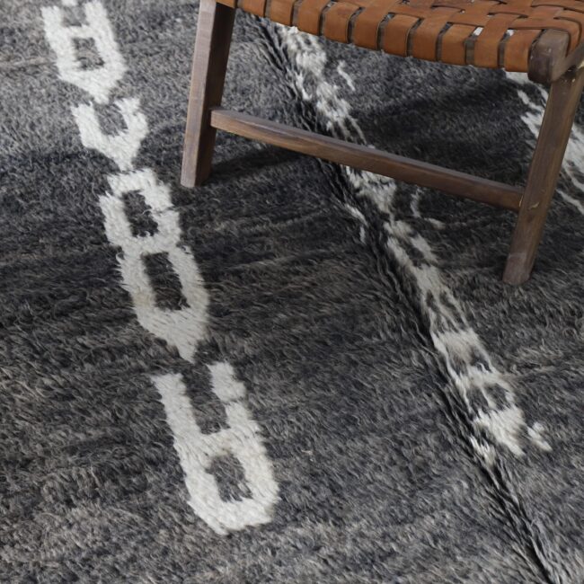 Black and White Boujaad Rug 7.9×4.8 Ft – Handmade Wool - Image 5