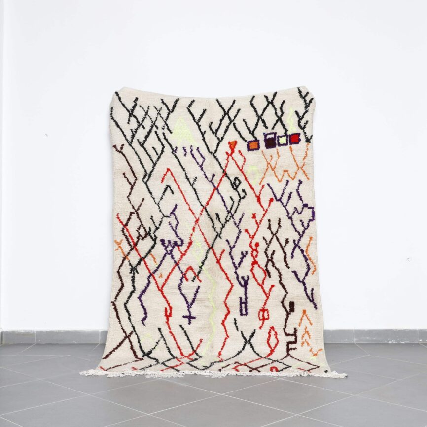 Colorful Azilal Rug 7.9×4.9 Ft handmade Moroccan wool carpet