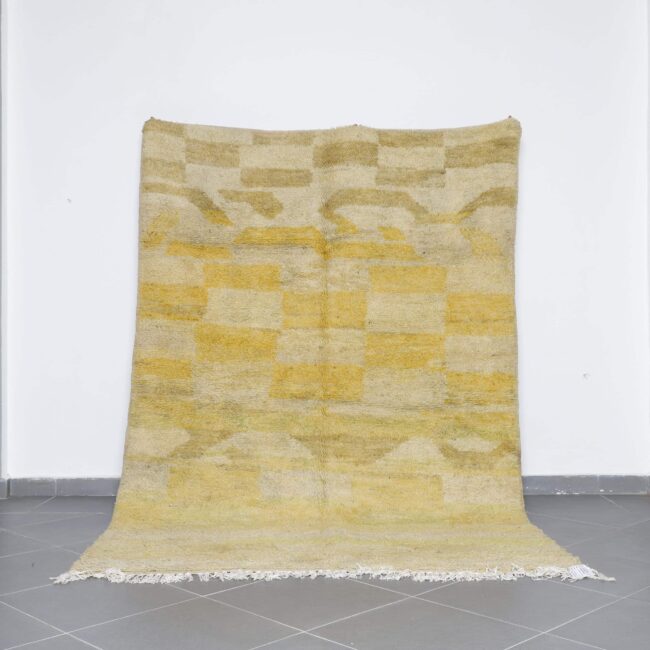 Yellow Boujaad Rug 9.3×6.3 Ft handmade Moroccan wool carpet