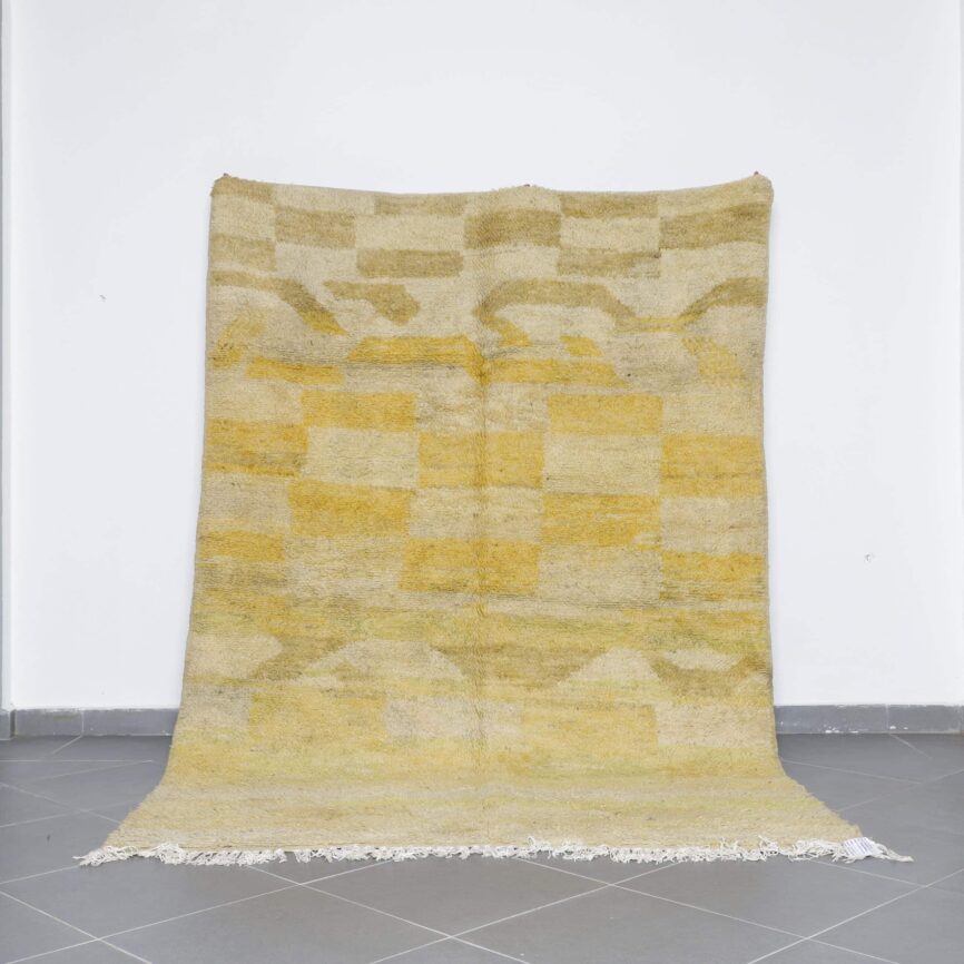 Yellow Boujaad Rug 9.3×6.3 Ft handmade Moroccan wool carpet