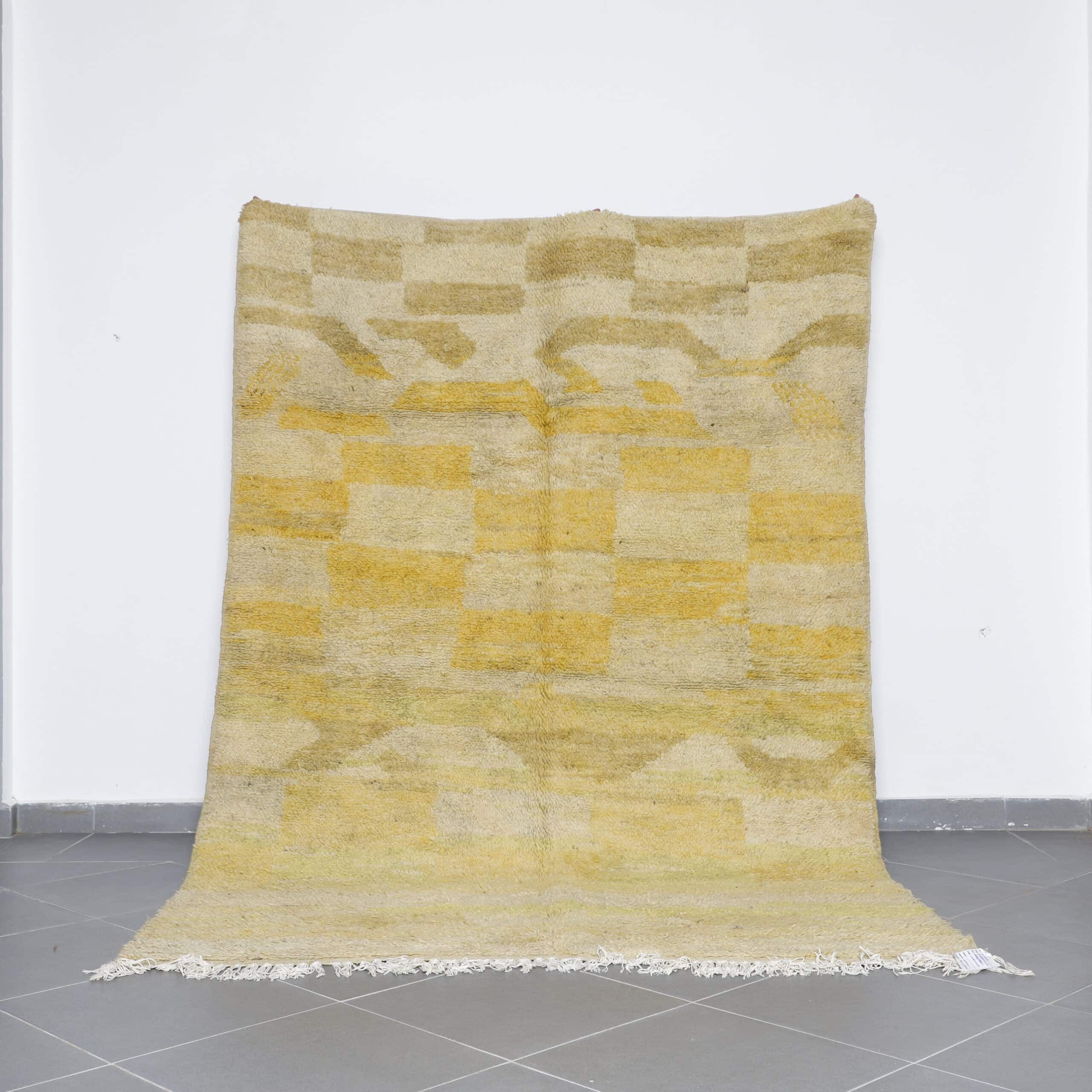 Yellow Boujaad Rug 9.3×6.3 Ft handmade Moroccan wool carpet