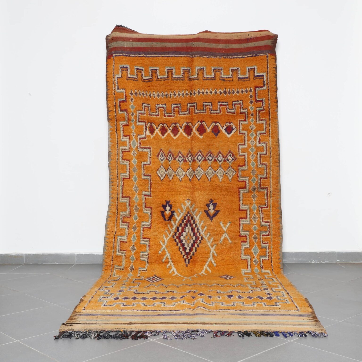 Vintage Rhamna Rug 12.5×5.1 Ft Handmade Morocco