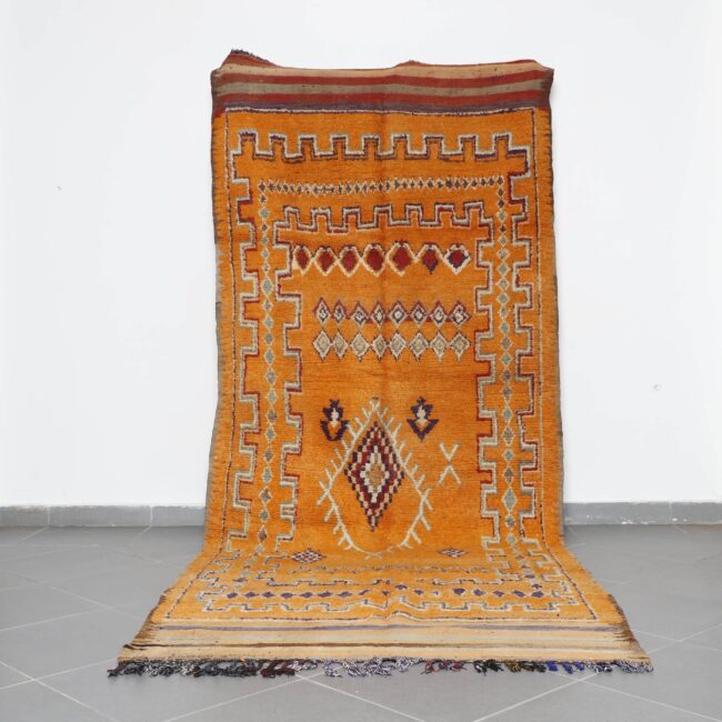 Vintage Rhamna Rug 12.5×5.1 Ft Handmade Morocco
