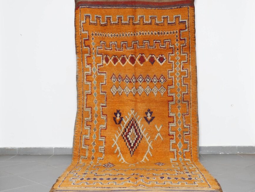 Vintage Rhamna Rug 12.5×5.1 Ft Handmade Morocco
