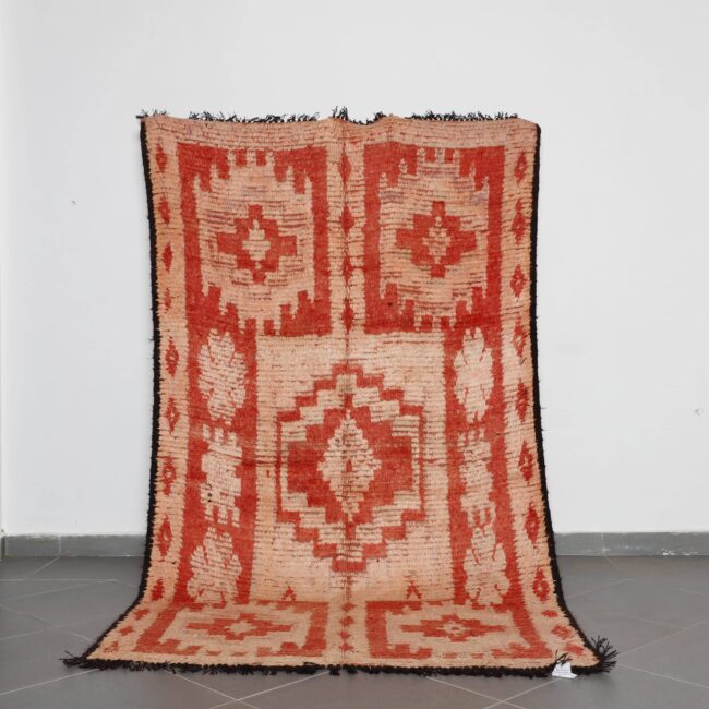 Vintage Faded Red Boujaad Rug 9.1×5.2 Ft Moroccan Wool