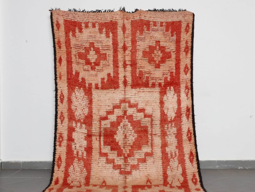 Vintage Faded Red Boujaad Rug 9.1×5.2 Ft Moroccan Wool