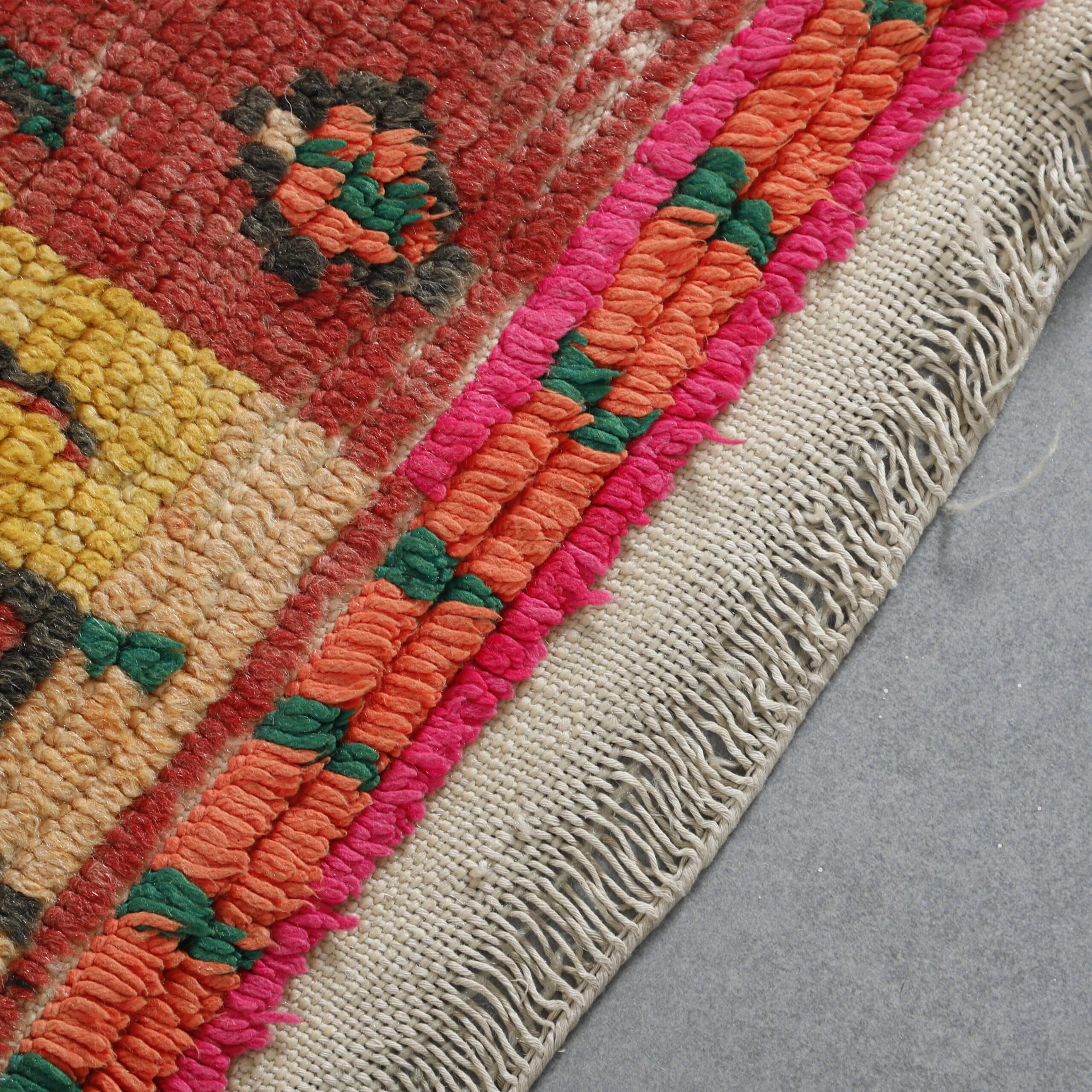 Azilal Rug 3.7×2.7 ft – Handmade Moroccan Wool Carpet in Yellow and Red Tribal Design - Image 2