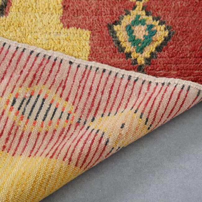 Azilal Rug 3.7×2.7 ft – Handmade Moroccan Wool Carpet in Yellow and Red Tribal Design - Image 3
