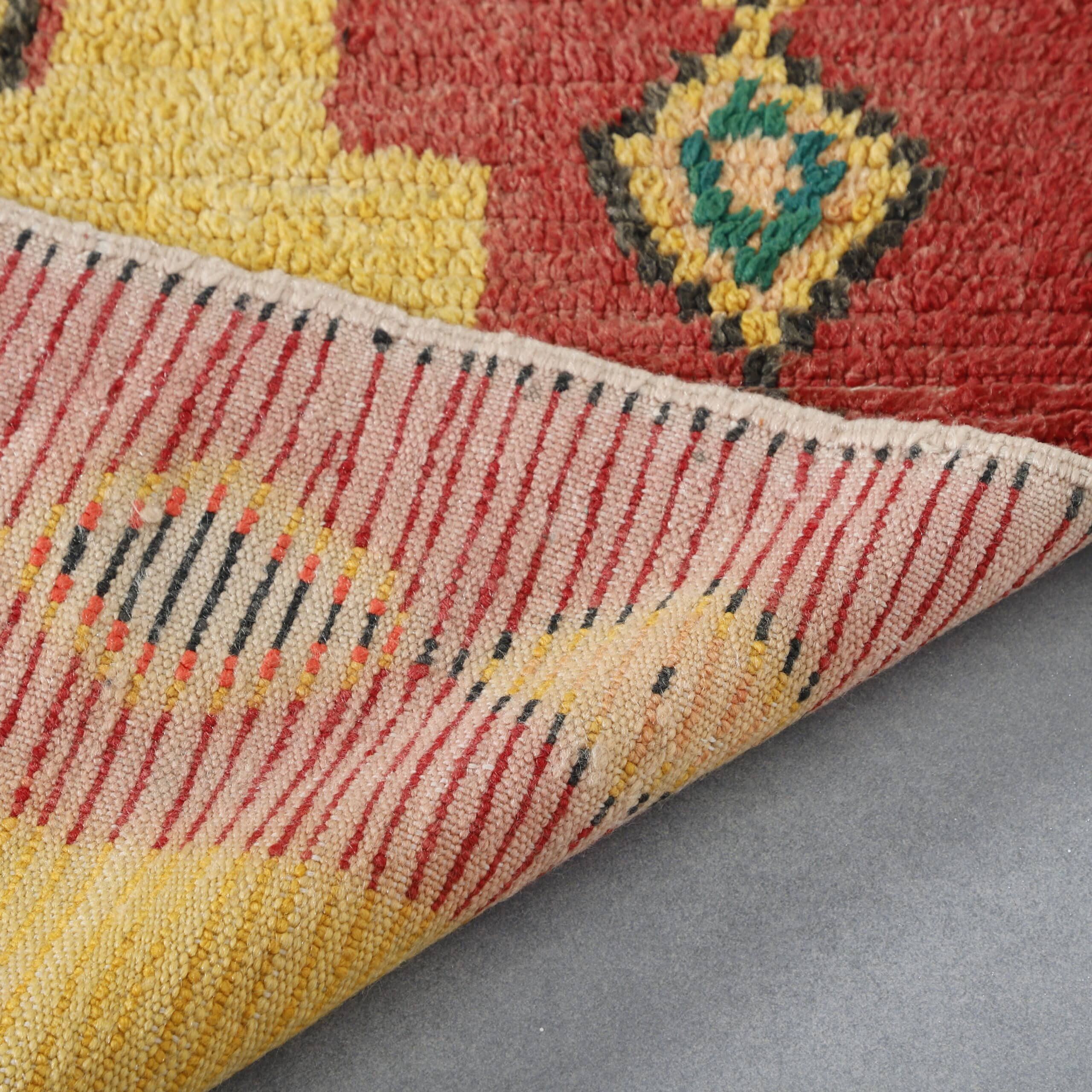 Azilal Rug 3.7×2.7 ft – Handmade Moroccan Wool Carpet in Yellow and Red Tribal Design - Image 3