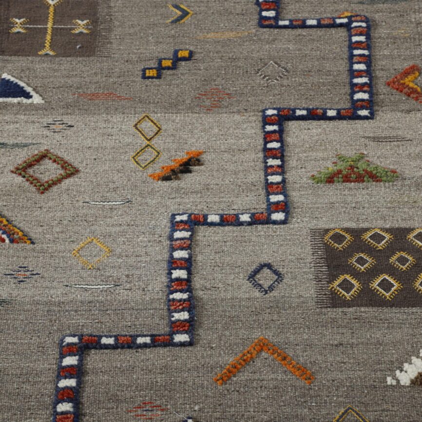 Akhenif Kilim Runner 6.7×2.3 ft handmade Moroccan wool rug in beige and multicolor tribal design