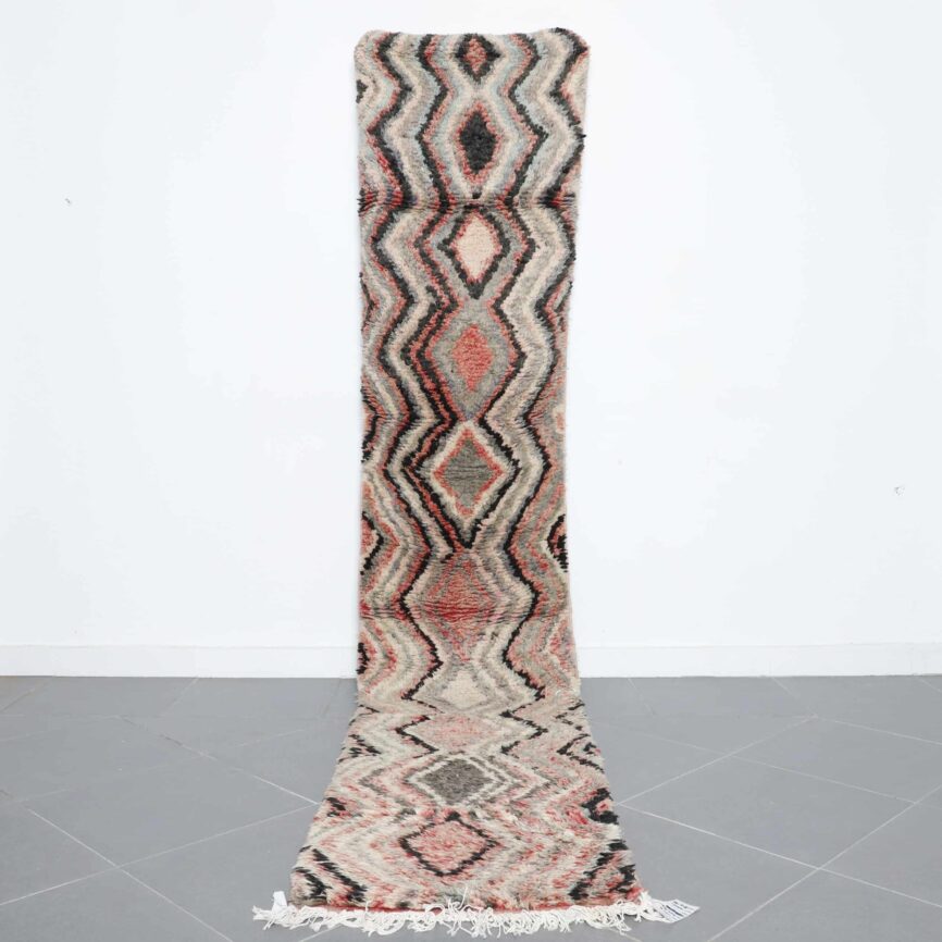 Boujaad Rug 12.0×2.3 ft handmade Moroccan wool runner with diamond zigzag design