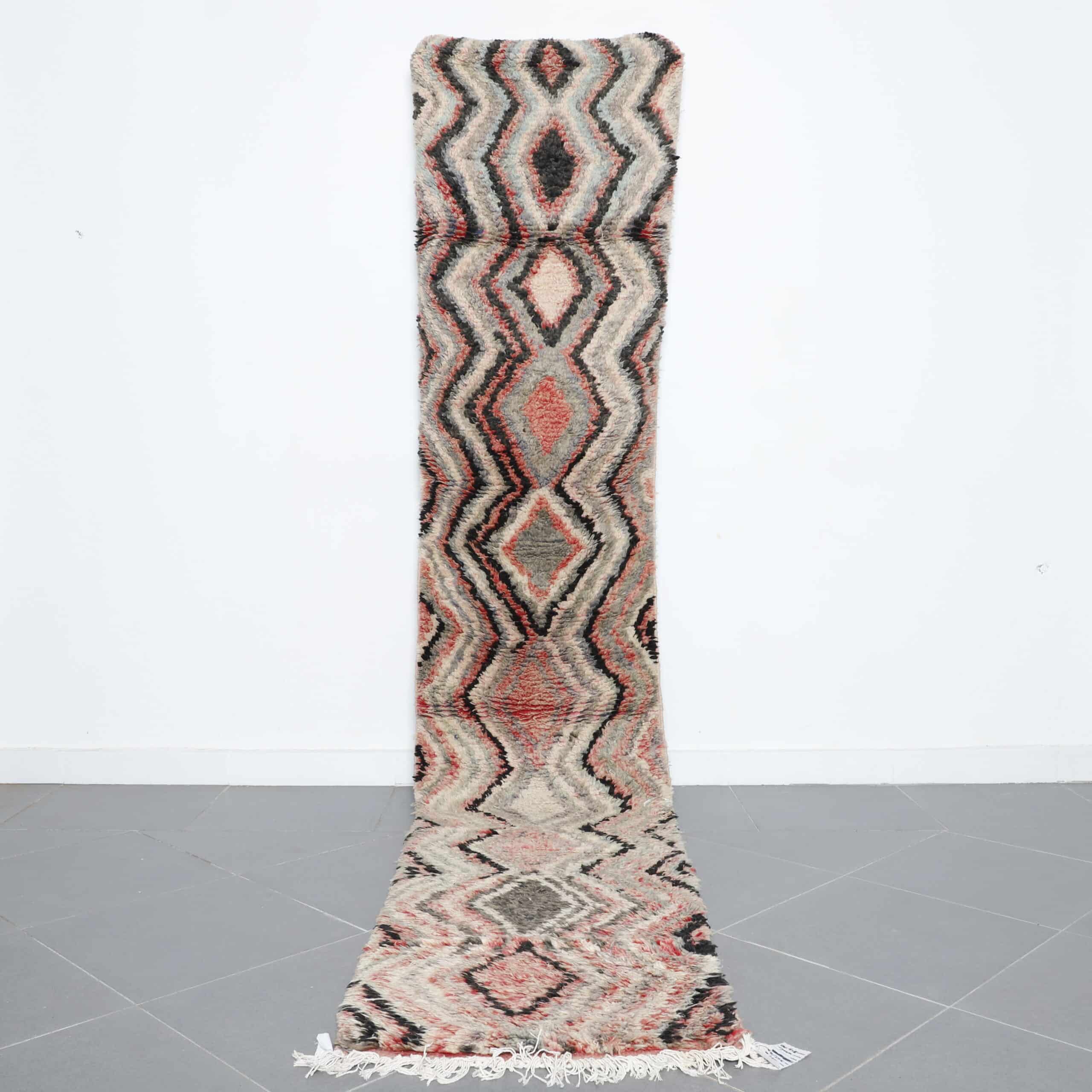 Boujaad Rug 12.0×2.3 ft handmade Moroccan wool runner with diamond zigzag design