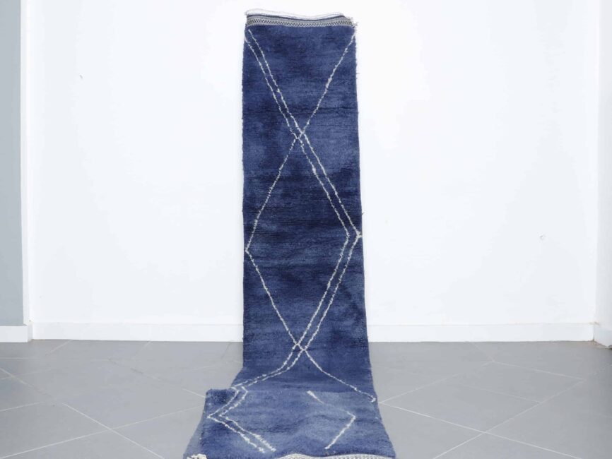 Taznakht Runner 16.4×2.1 ft handmade Moroccan blue wool rug