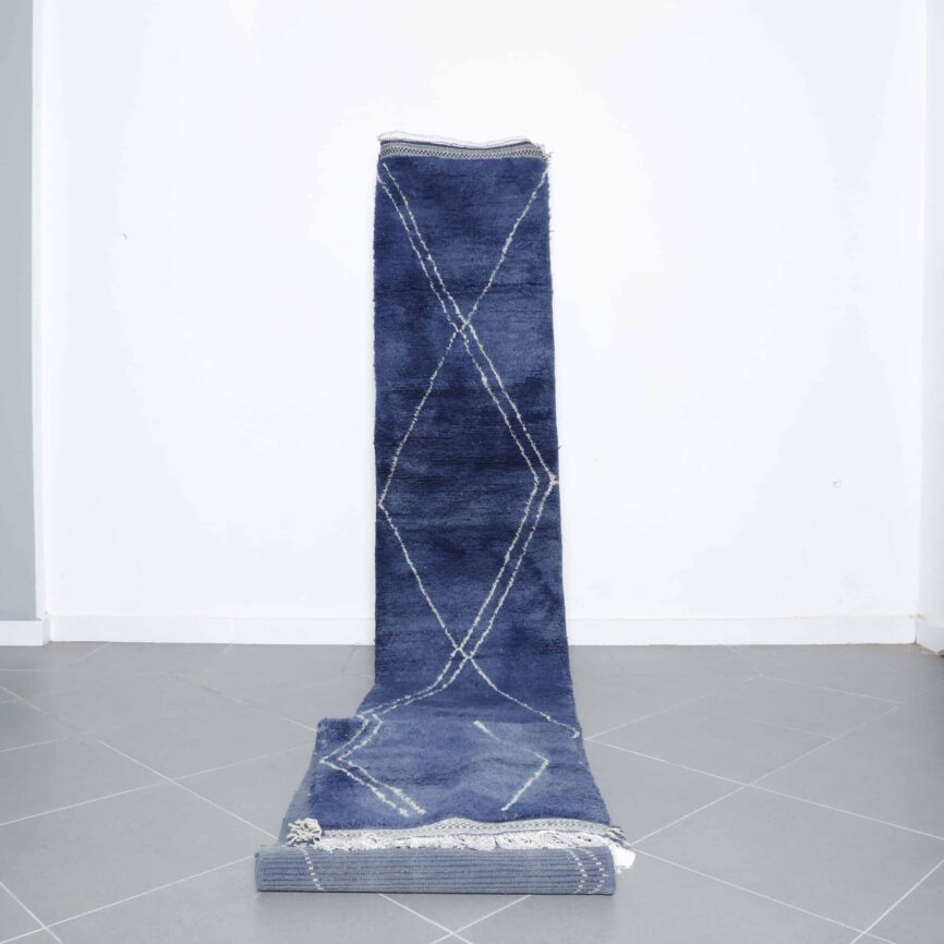 Taznakht Runner 16.4×2.1 ft handmade Moroccan blue wool rug