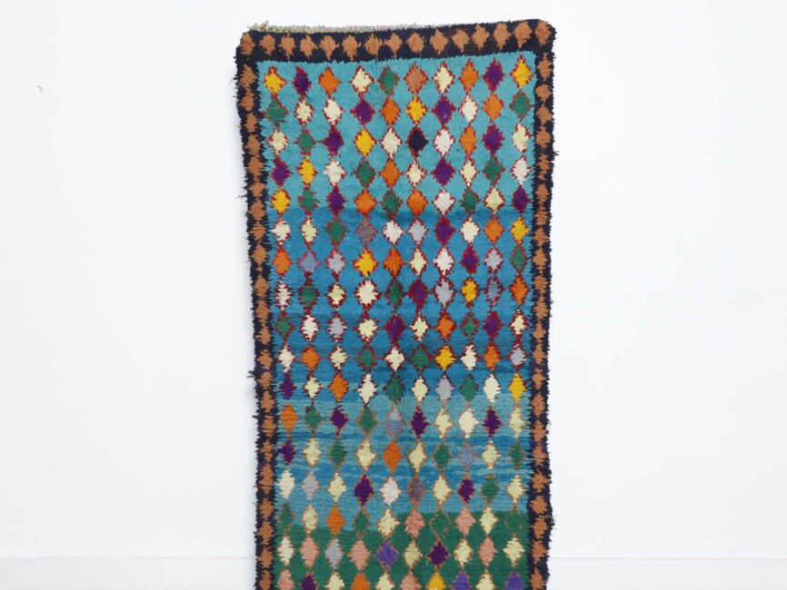 Boucherouite rug 6.2×2.9 ft handmade Moroccan colorful wool rug with diamond patterns