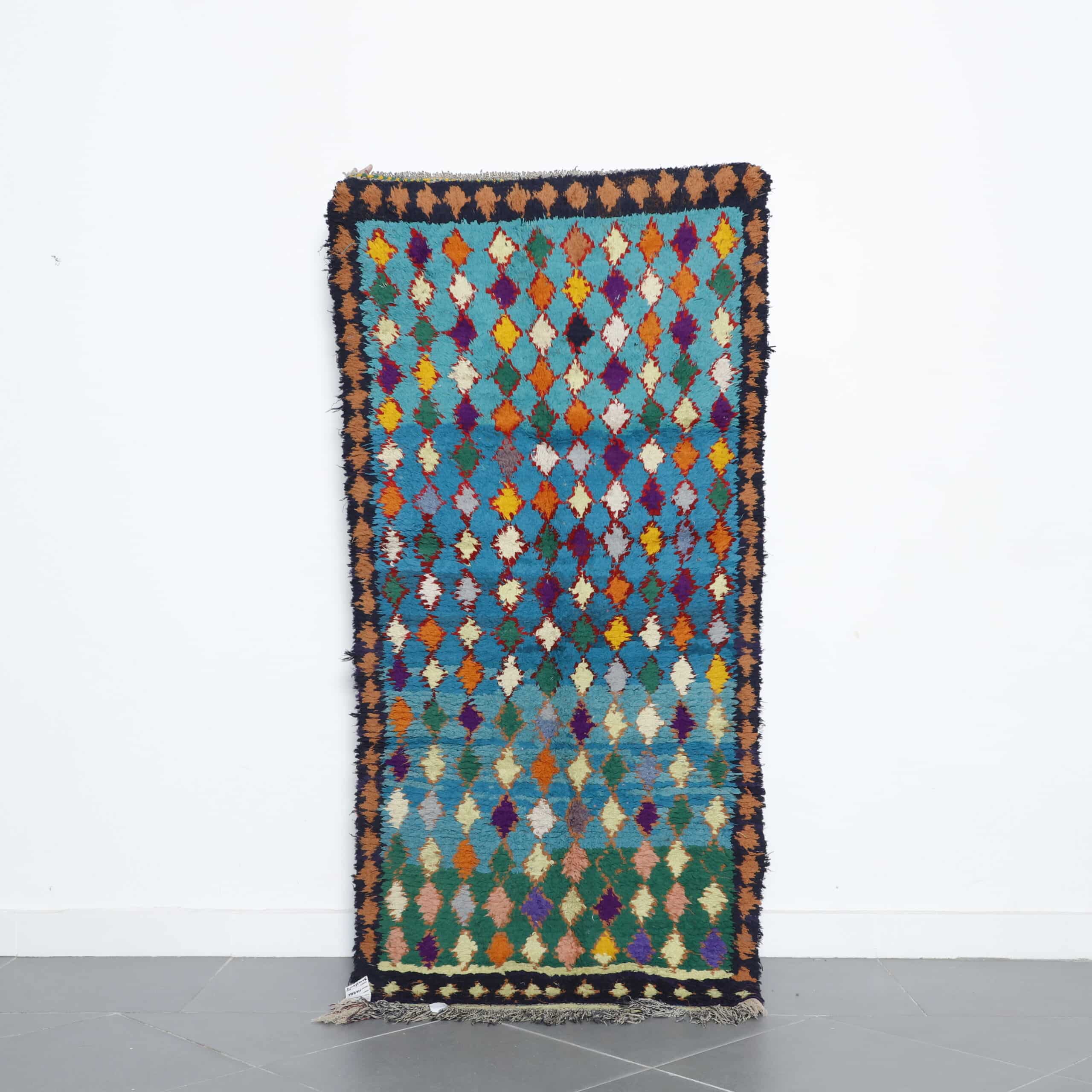 Boucherouite rug 6.2×2.9 ft handmade Moroccan colorful wool rug with diamond patterns