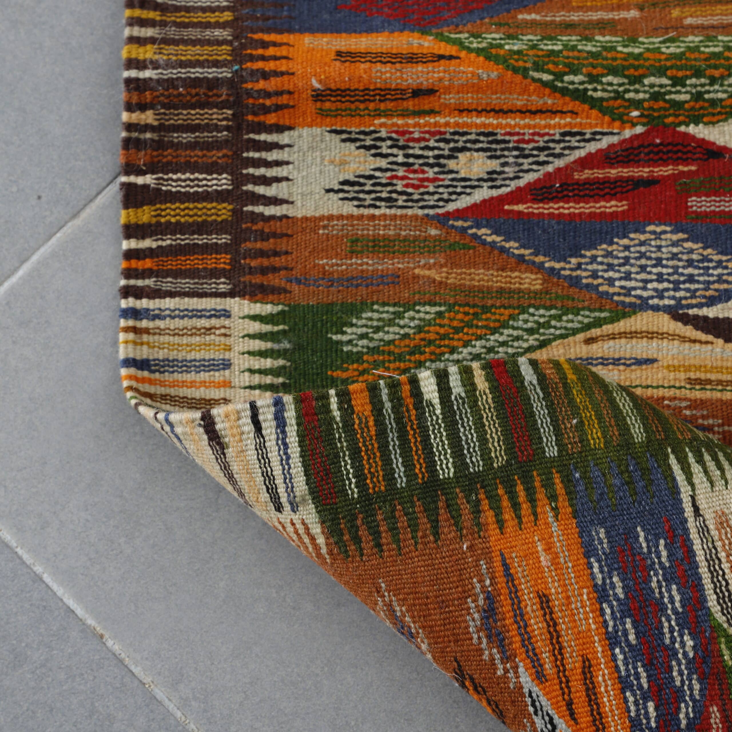 Berber Rug Kilim 5.3×2.2 ft – Handmade Moroccan Wool Runner with Colorful Geometric Design - Image 4