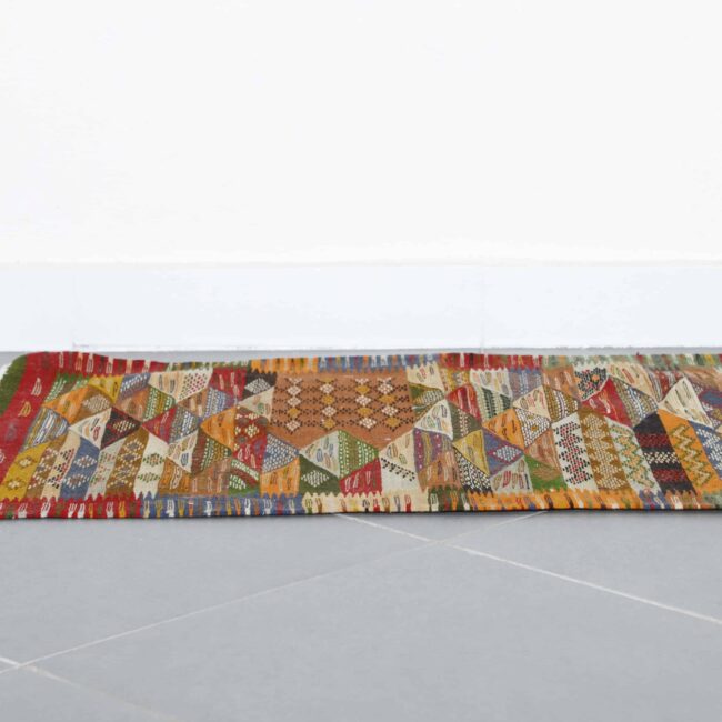 Berber Rug Kilim 5.3×2.2 ft – Handmade Moroccan Wool Runner with Colorful Geometric Design - Image 5