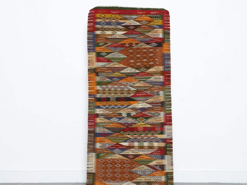 Berber Rug Kilim 5.3×2.2 ft handmade Moroccan wool runner with colorful geometric design