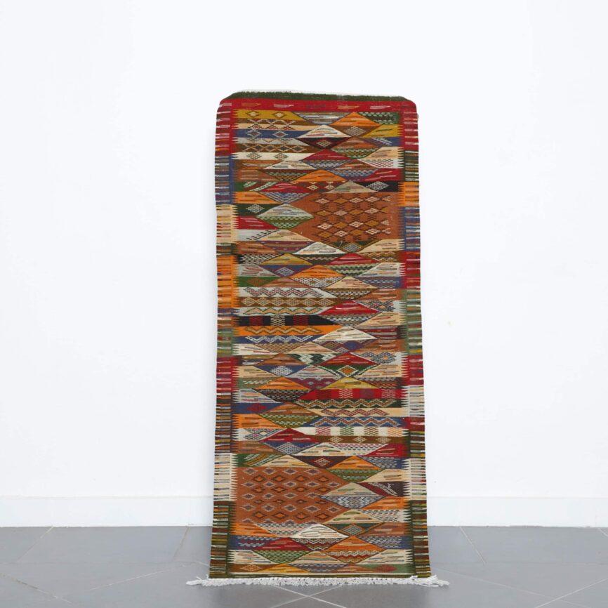 Berber Rug Kilim 5.3×2.2 ft handmade Moroccan wool runner with colorful geometric design