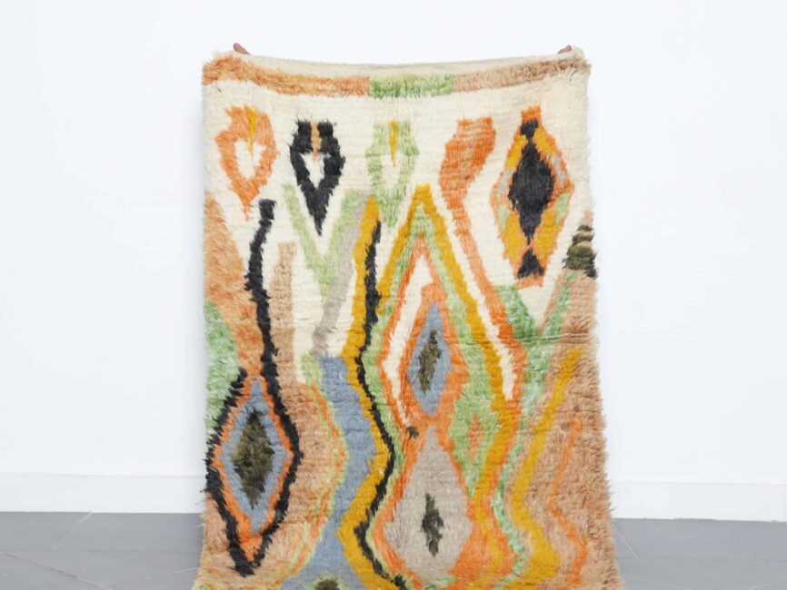 Colorful Boujaad Rug 4.9×3.2 ft – Handmade Moroccan Wool Carpet with Vibrant Geometric Design