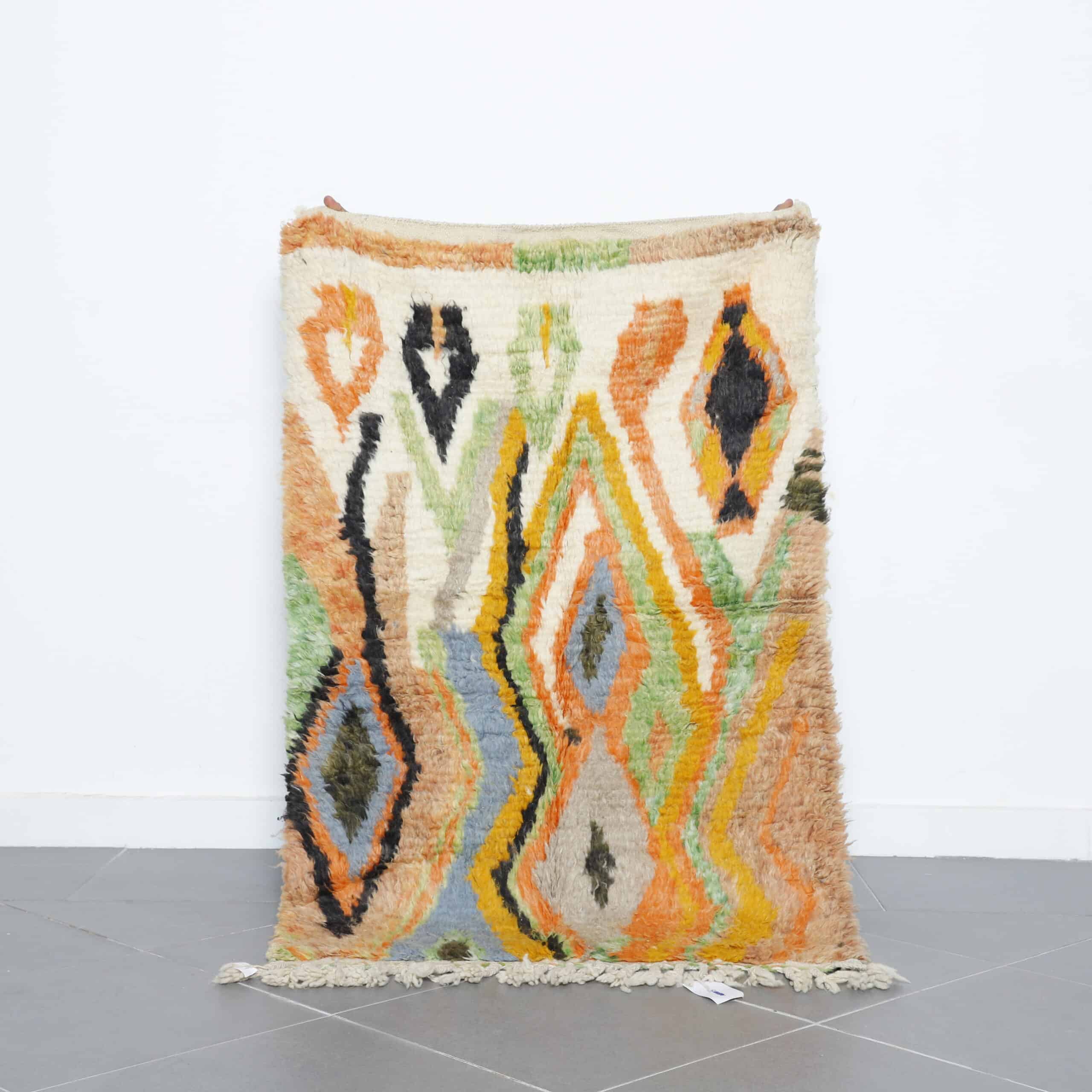 Colorful Boujaad Rug 4.9×3.2 ft – Handmade Moroccan Wool Carpet with Vibrant Geometric Design