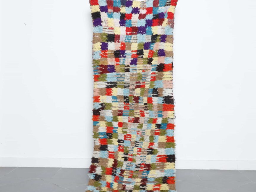 Boucherouite runner rug 7.0×2.5 ft handmade Moroccan colorful recycled fabric rug