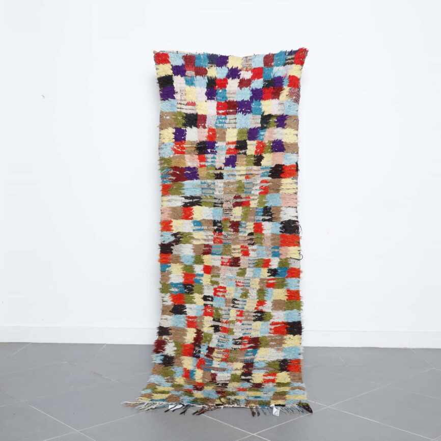 Boucherouite runner rug 7.0×2.5 ft handmade Moroccan colorful recycled fabric rug