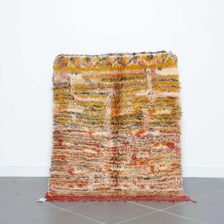 Boujaad Rug 4.6×3.8 ft handmade Moroccan wool rug in warm golden and orange tones