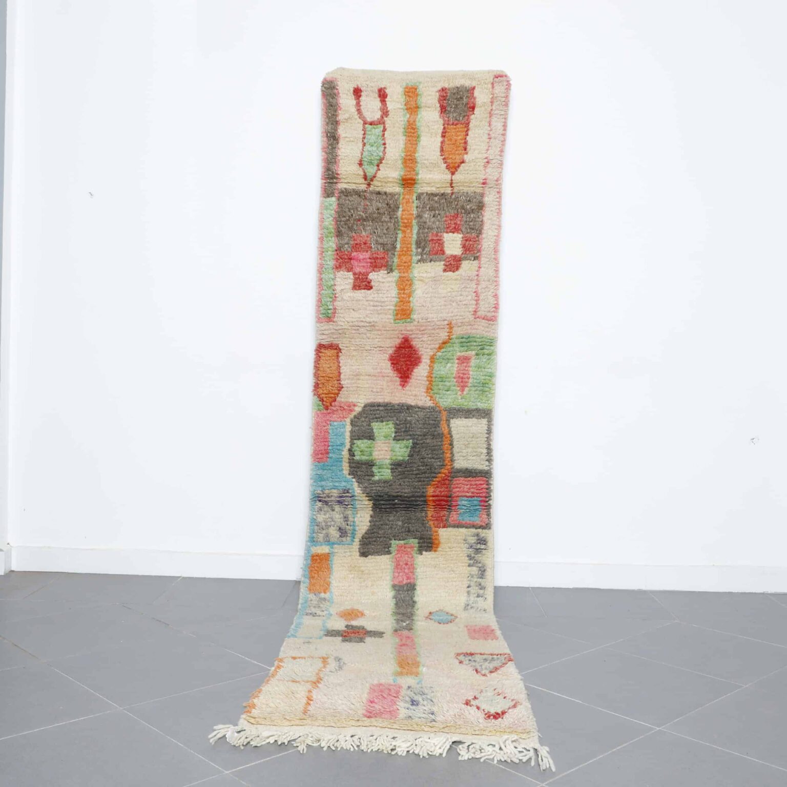 New Boujaad Runner 11.1×2.4 ft handmade Moroccan wool rug with colorful abstract design