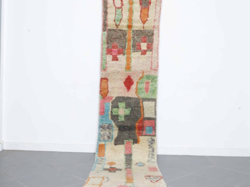 New Boujaad Runner 11.1×2.4 ft handmade Moroccan wool rug with colorful abstract design