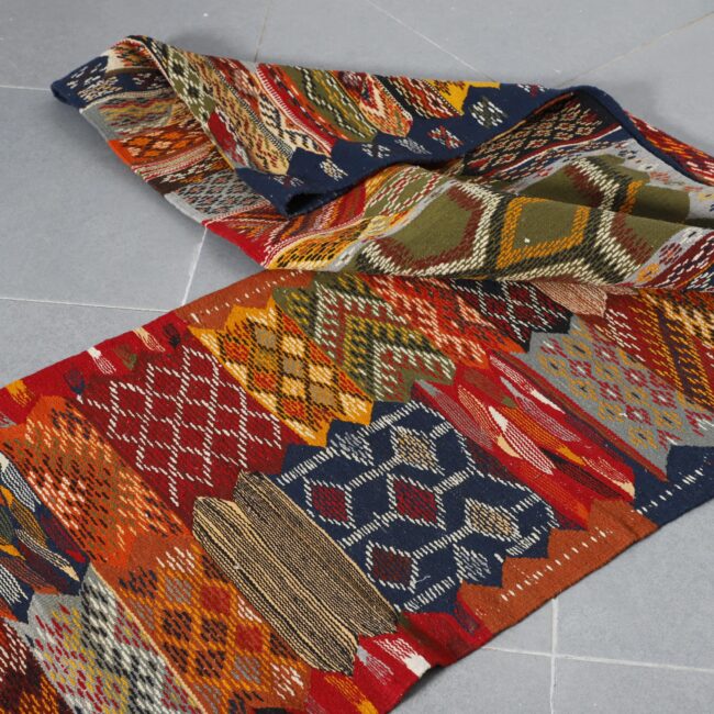 Berber Carpet Kilim Picasso Runner 16.7×2.2 ft – Handmade Moroccan Wool Runner with Artistic Geometric Design - Image 3