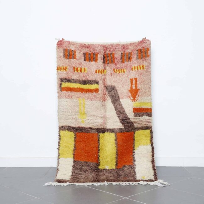 Boujaad Rug 4.9×3.3 ft handmade Moroccan wool rug with orange and yellow tones