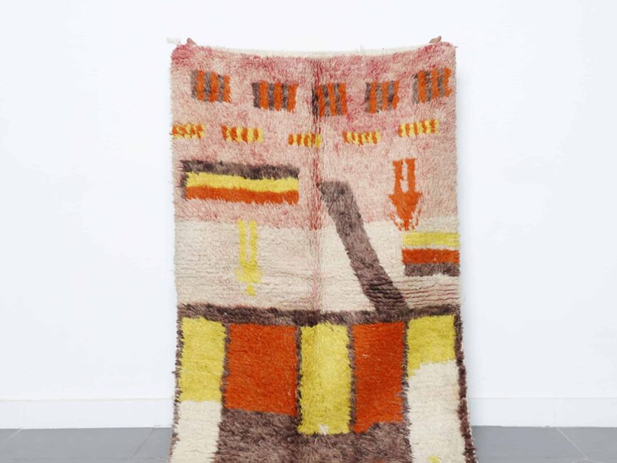 Boujaad Rug 4.9×3.3 ft handmade Moroccan wool rug with orange and yellow tones