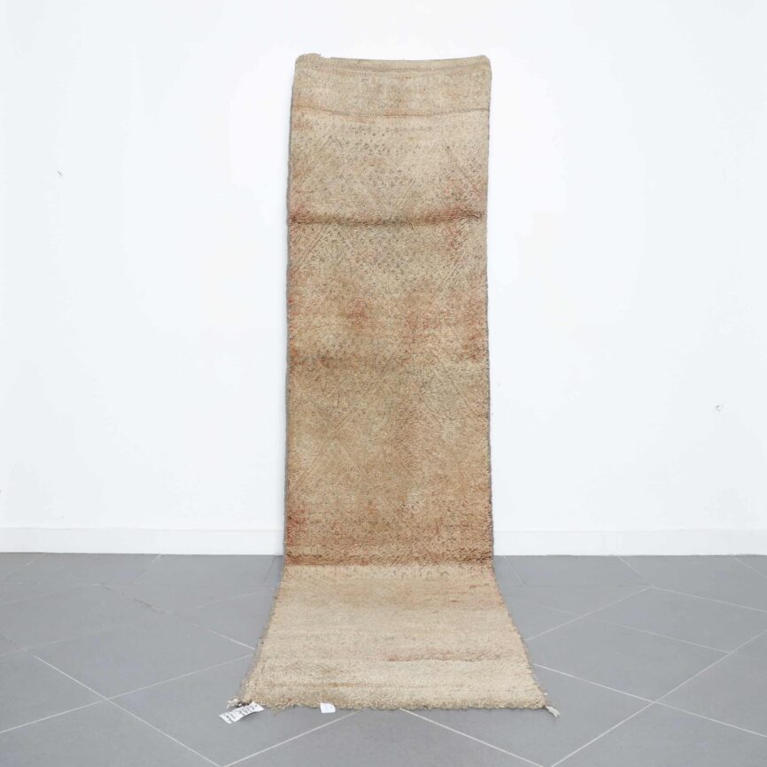 Vintage Beni Mguild runner rug 10.7×2.6 ft in muted earthy tones