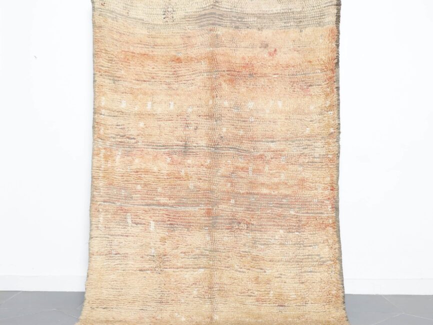 Vintage Beni Mguild handmade Moroccan wool rug with beige and orange earthy tones