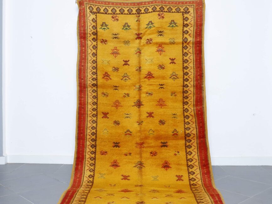 Taznakht Rug 9.2×4.8 ft handmade Moroccan yellow wool carpet