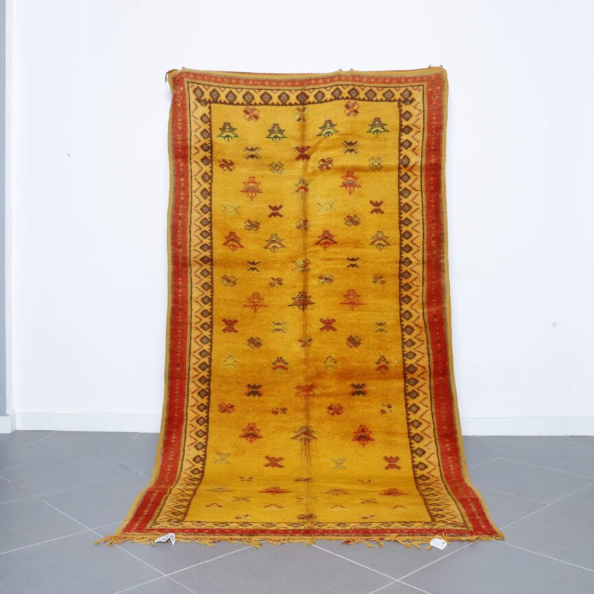 Taznakht Rug 9.2×4.8 ft handmade Moroccan yellow wool carpet