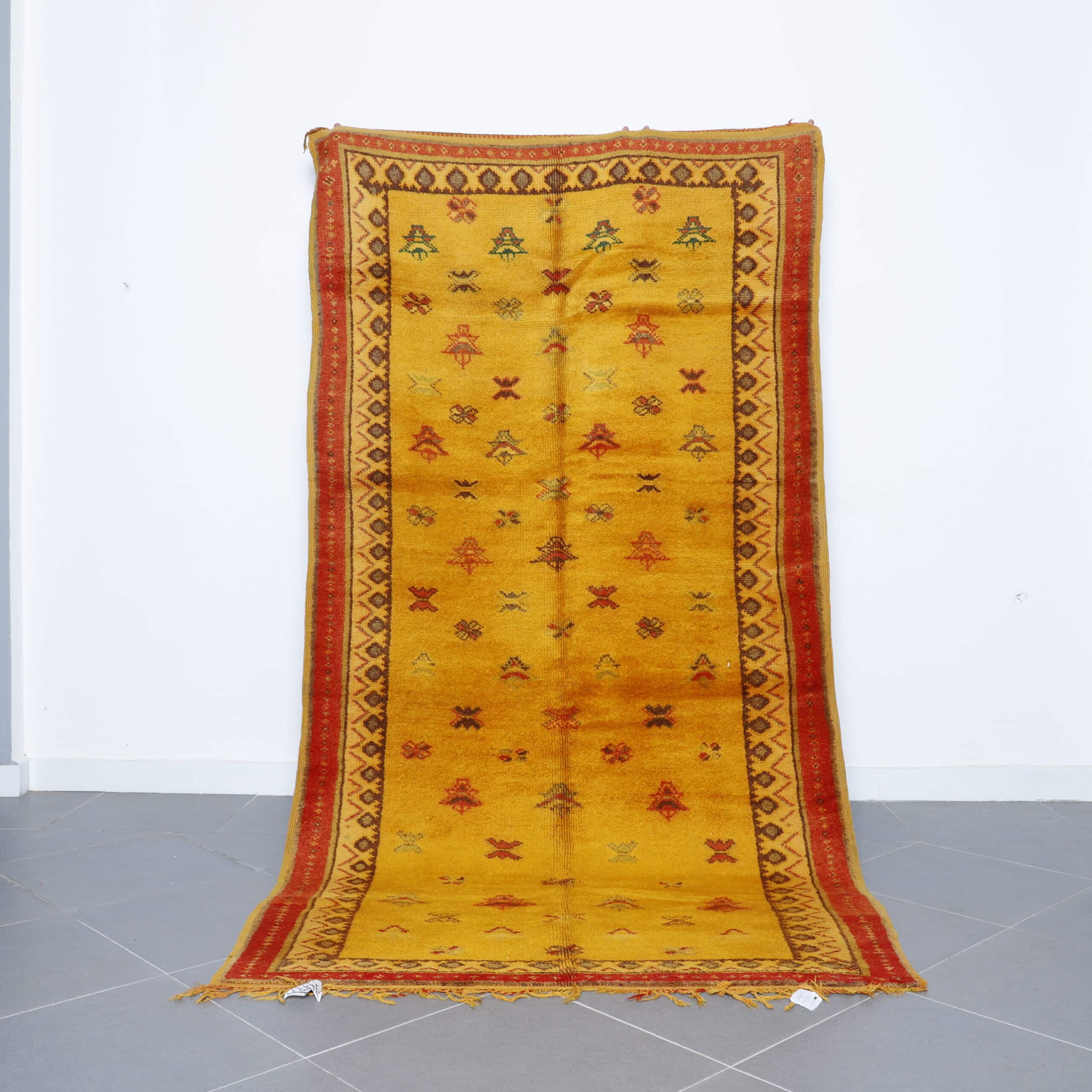 Taznakht Rug 9.2×4.8 ft handmade Moroccan yellow wool carpet