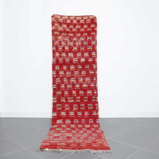 Boujaad Runner 10.1×2.8 ft handmade Moroccan wool rug in red vintage geometric design