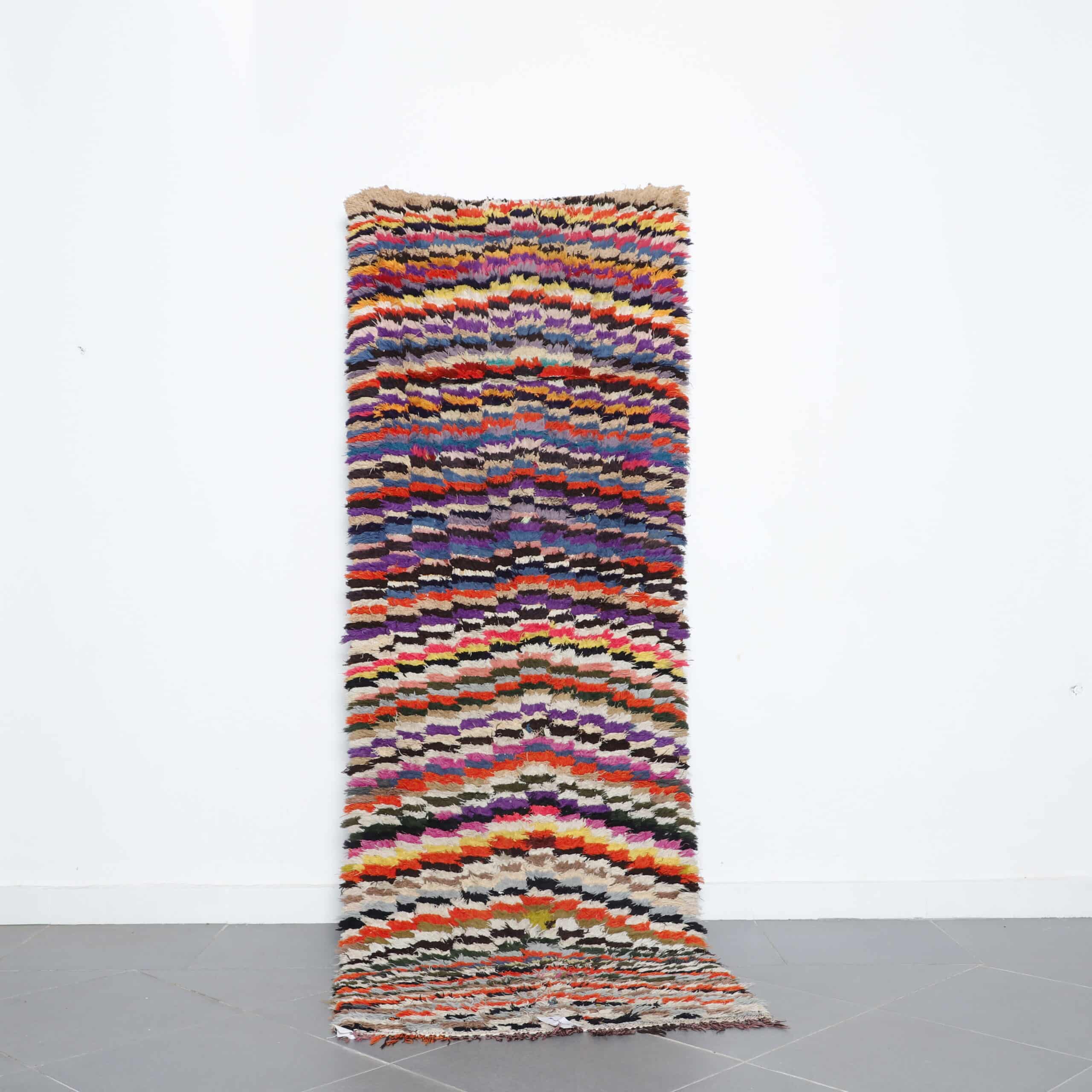 Boucherouite runner rug 8.6×3.1 ft in colorful abstract design