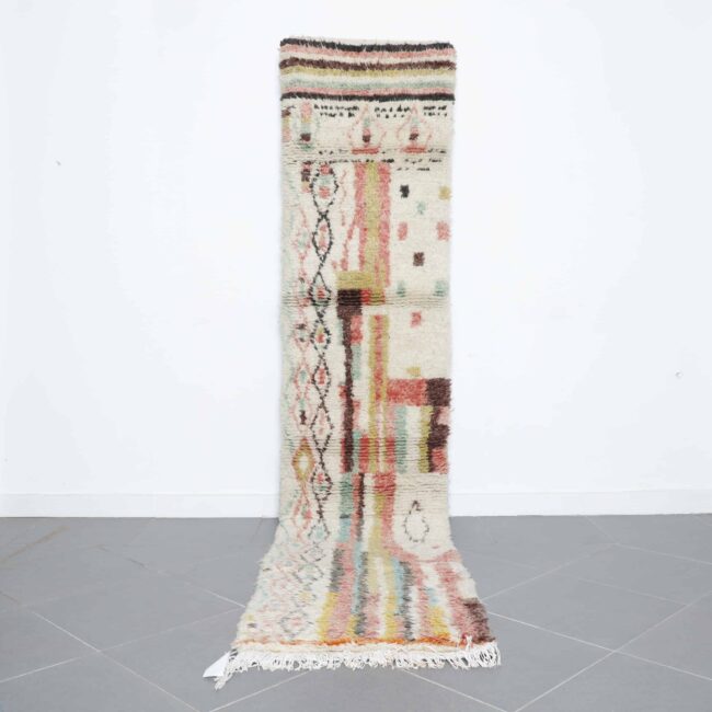 Moroccan Boujaad Rug 10.9×2.3 ft handmade wool runner with pastel abstract design