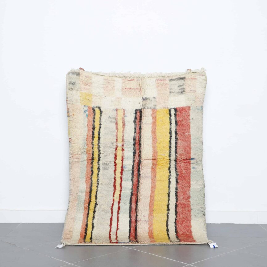 Berber Rug 4.9×3.3 ft handmade Moroccan wool rug with yellow diamond pattern