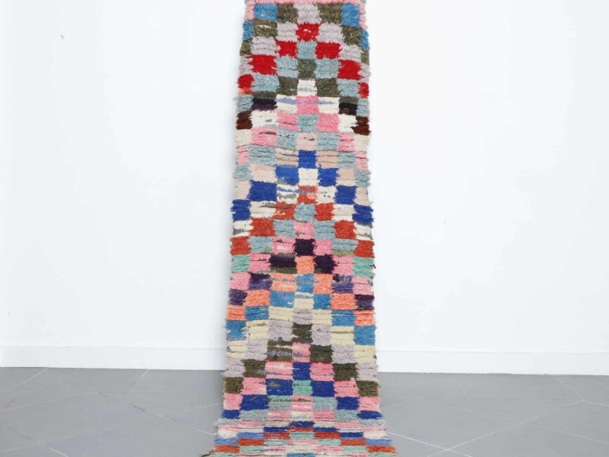 Boucherouite 8.7×2.0 ft handmade Moroccan colorful runner rug