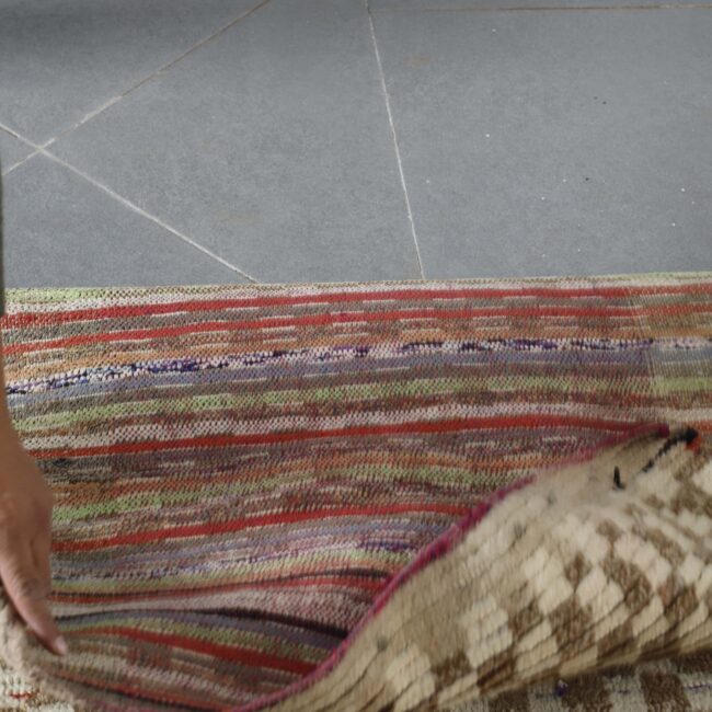 Checkered Boujaad Rug 8.0×2.8 ft – Handmade Moroccan Wool Runner in Beige and Cream Checker Pattern - Image 5