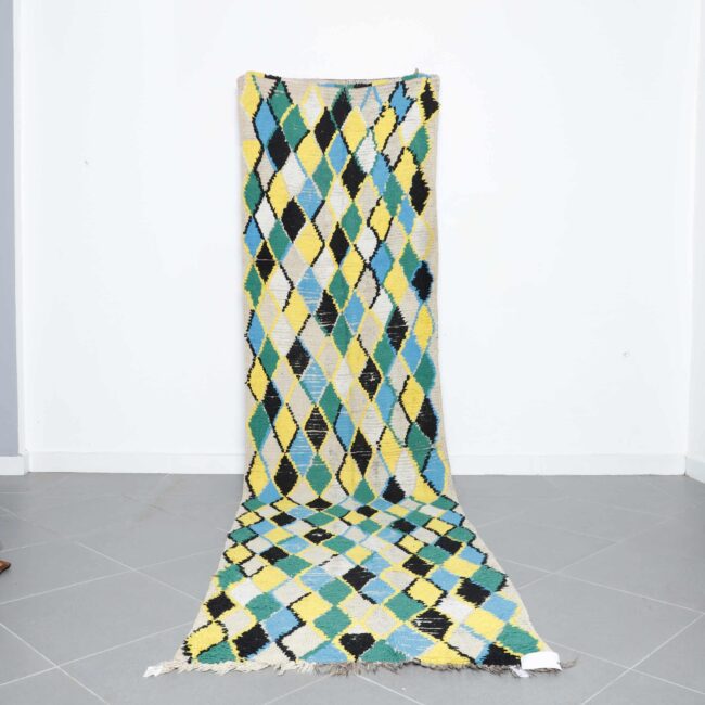 Boujaad runner handmade Moroccan wool rug with colorful geometric diamond pattern