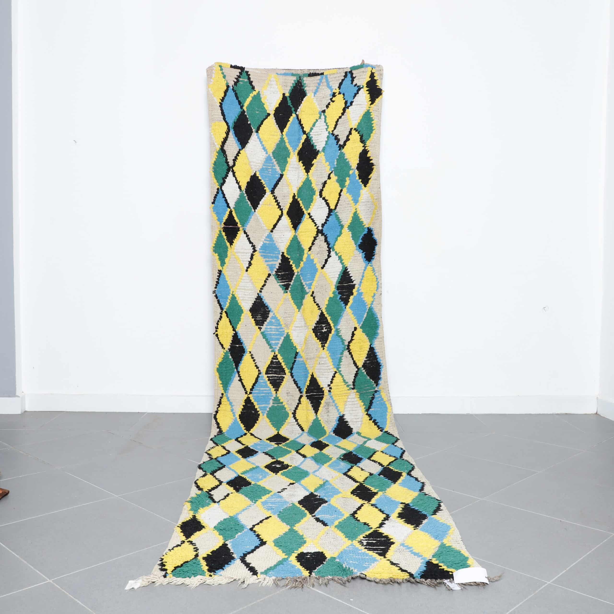 Boujaad runner handmade Moroccan wool rug with colorful geometric diamond pattern