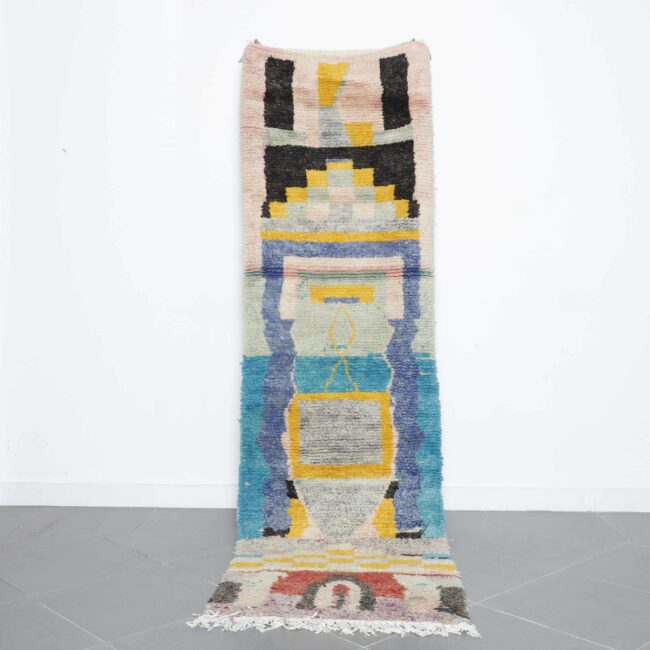 Boujaad Berber Rug 9.0×2.6 ft handmade Moroccan wool runner with geometric abstract design